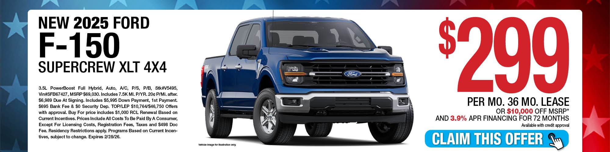 2025 Ford F-150 Supercrew XLT 4x4 Lease Offer