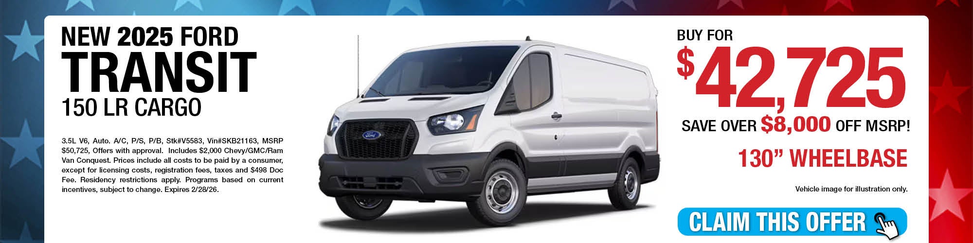2025 Ford Transit 150 LR Cargo Van Retail Offer