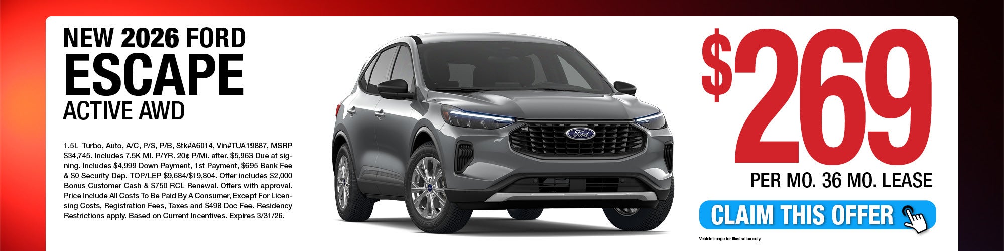 2026 Ford Escape Active AWD Lease Offer