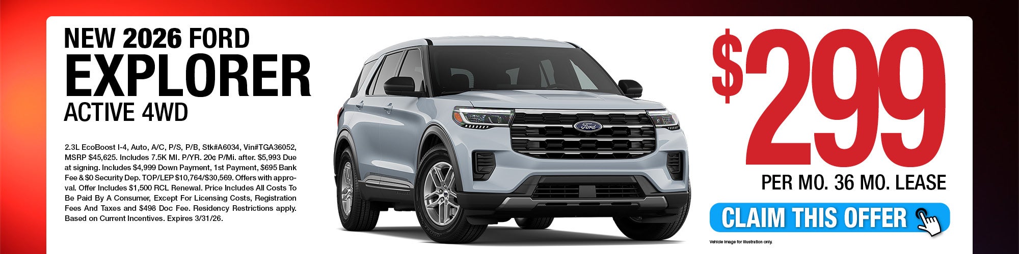2026 Ford Explorer Active 4WD Lease Offer