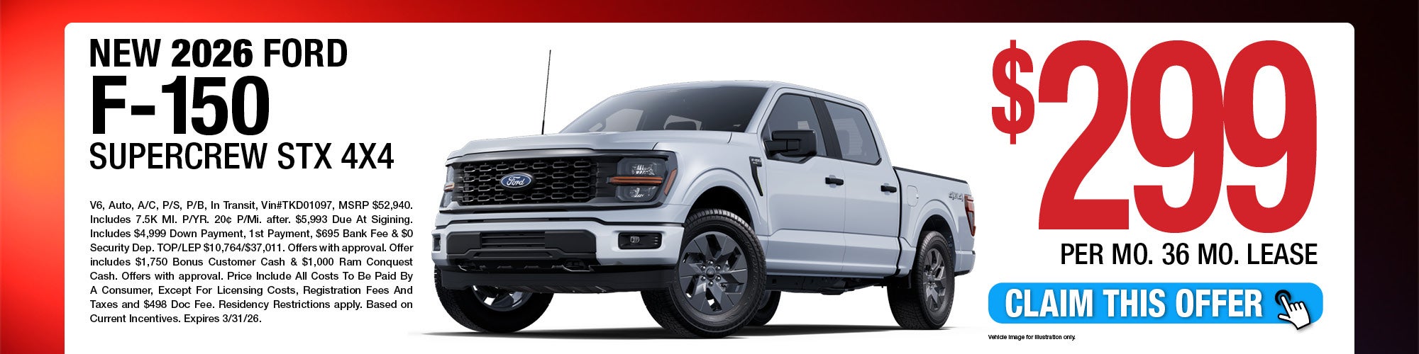 2026 Ford F-150 SuperCrew STX 4x4 Lease Offer