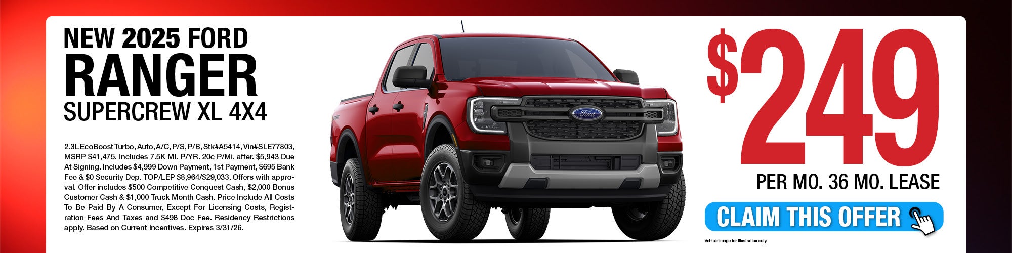 2025 Ford Ranger SuperCrew XL 4x4 Lease Offer