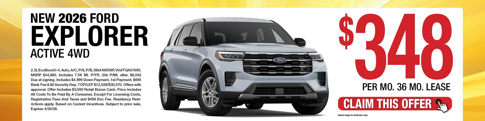 2026 Ford Explorer Active 4WD Lease Offer