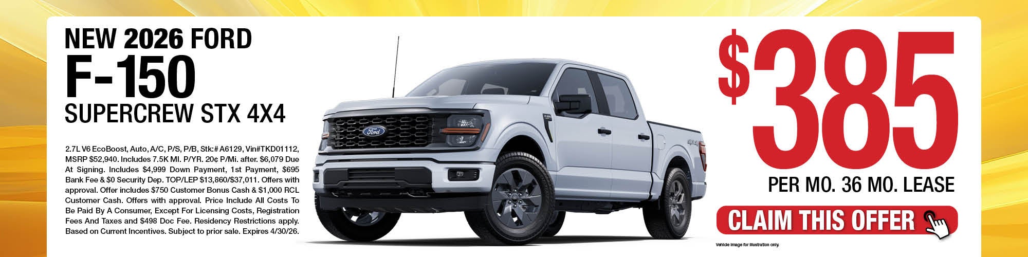 2026 Ford F-150 SuperCrew STX 4x4 Lease Offer