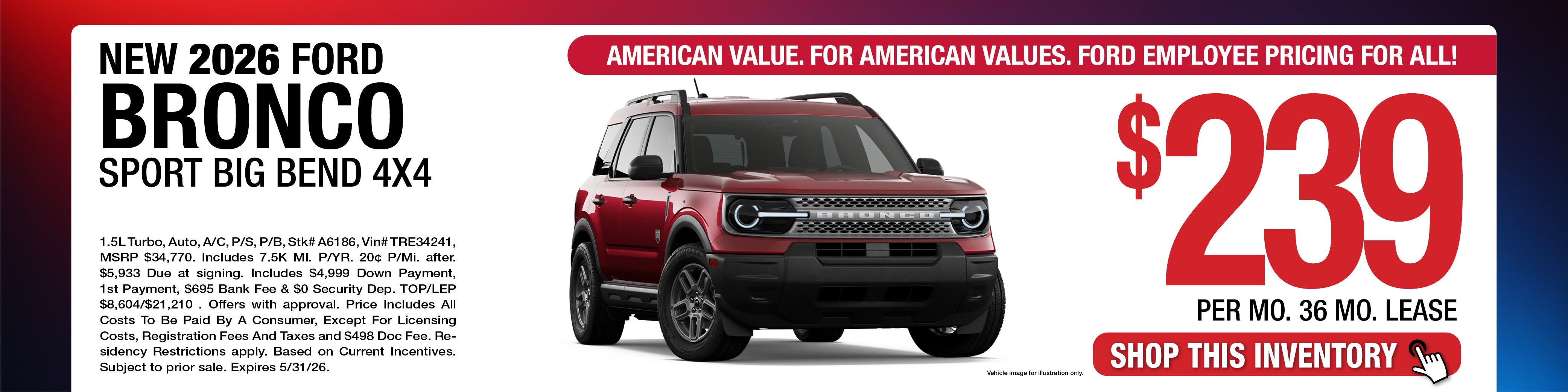 2026 Ford Bronco Sport Big Bend 4x4 Lease Offer