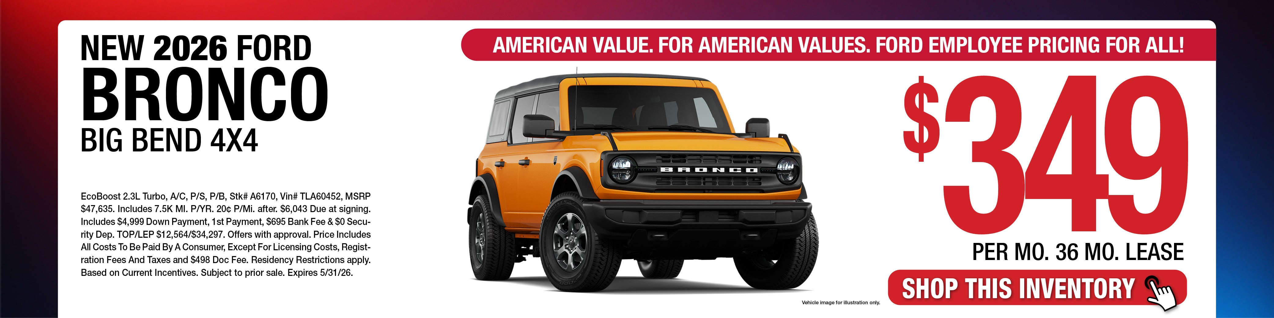 2026 Ford Bronco Big Bend 4x4 Lease Offer
