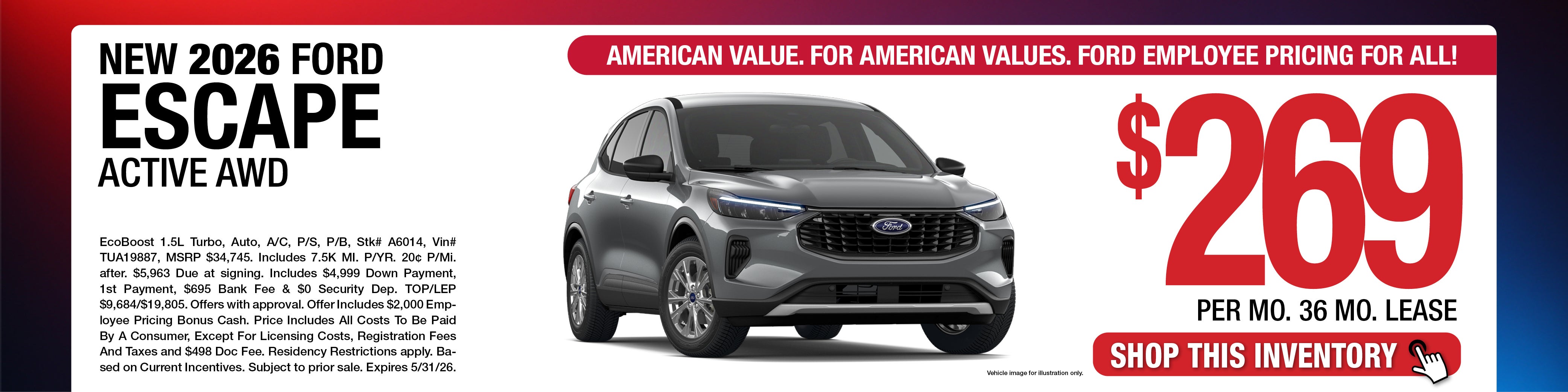 2026 Ford Escape Active AWD Lease Offer