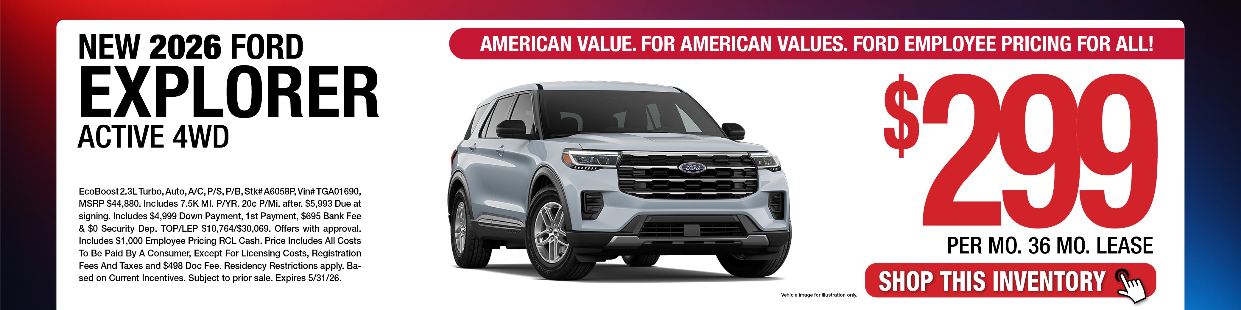 2026 Ford Explorer Active 4WD Lease Offer
