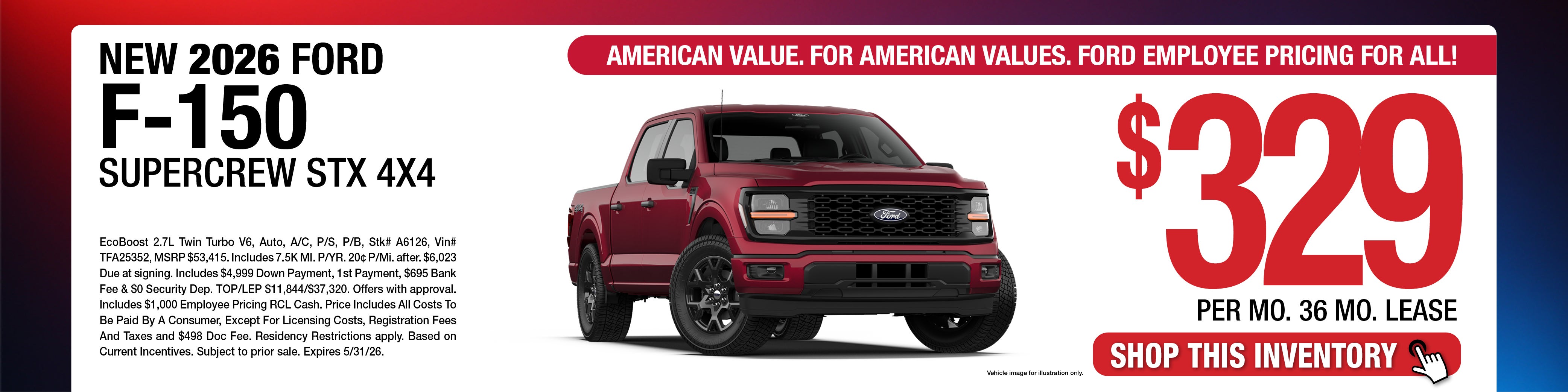 2026 Ford F-150 SuperCrew STX 4x4 Lease Offer