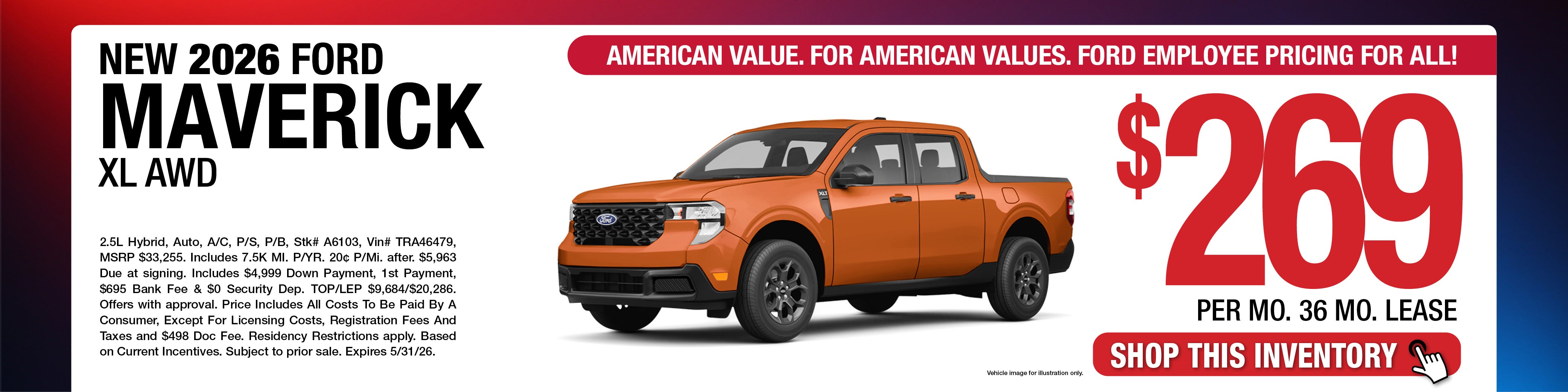 2026 Ford Maverick XL AWD Lease Offer