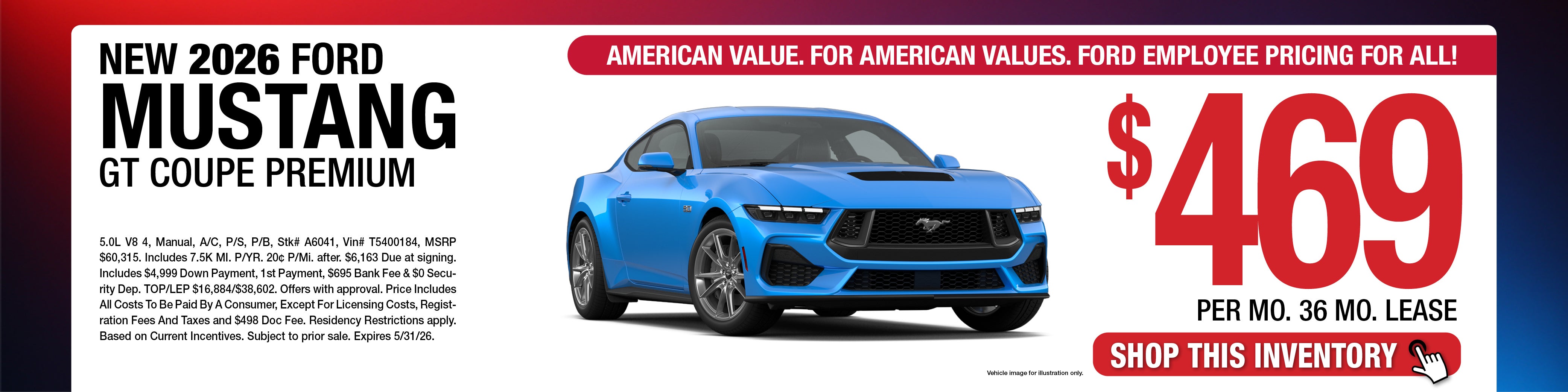 2026 Ford Mustang GT Coupe Premium Lease Offer