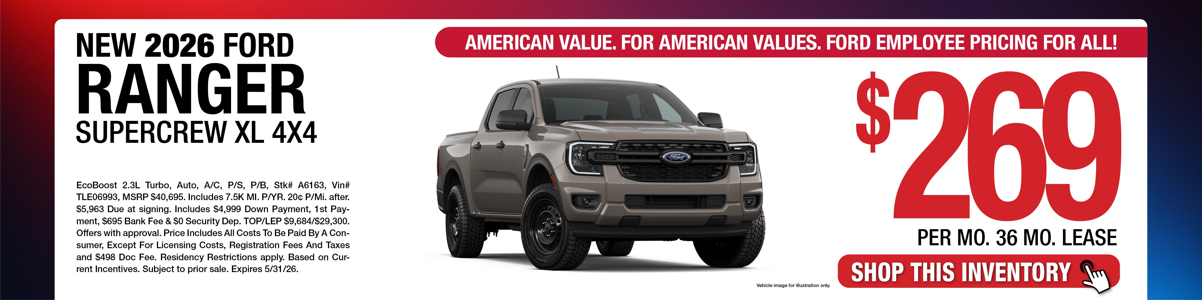2026 Ford Ranger SuperCrew XL 4x4 Lease Offer