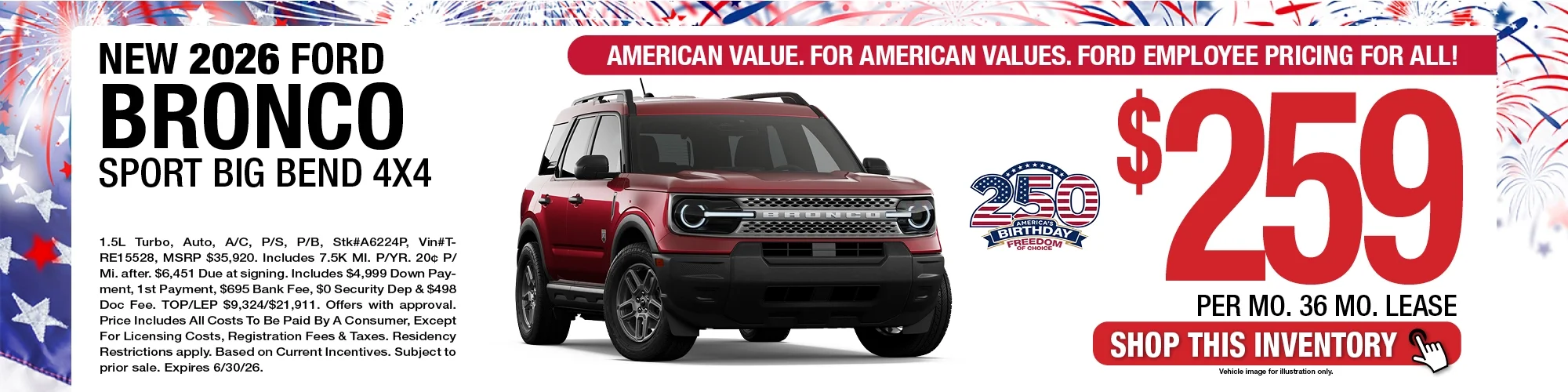 2026 Ford Bronco Sport Big Bend 4x4 Lease Offer