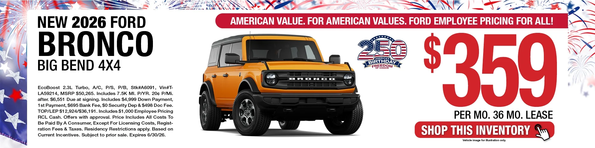 2026 Ford Bronco Big Bend 4x4 Lease Offer