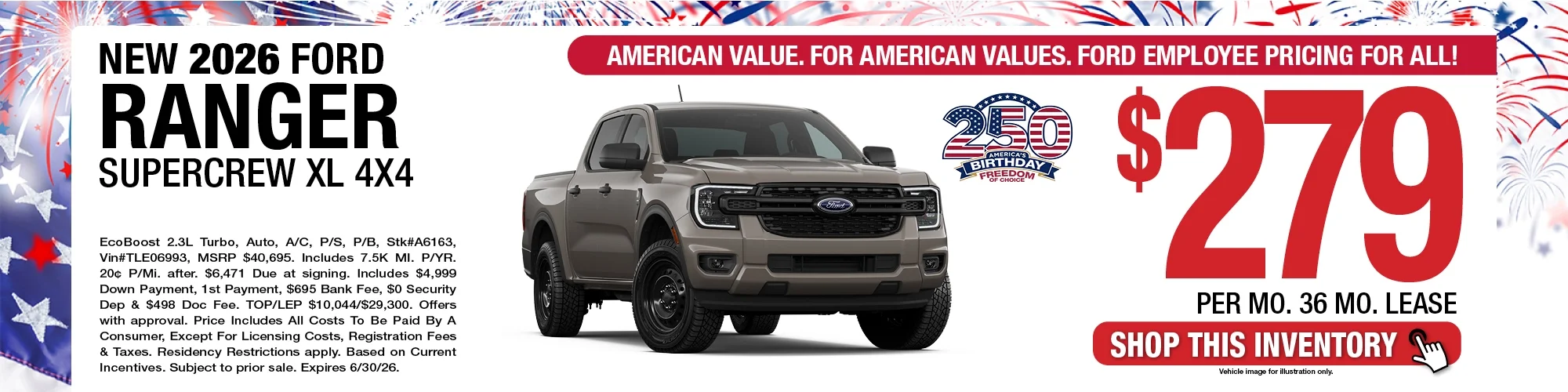 2026 Ford Ranger SuperCrew XL 4x4 Lease Offer
